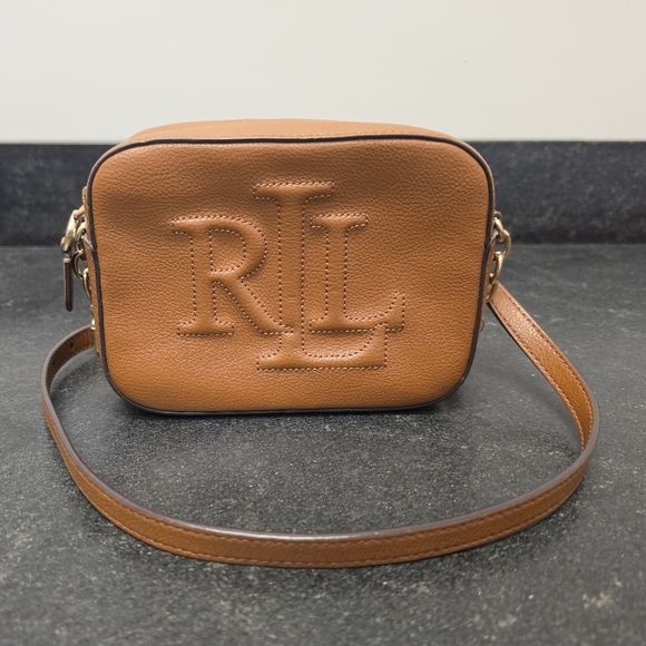 Ralph Lauren Handbags - Ralph Lauren RL Embossed Leather Crossbody Bag - Tan